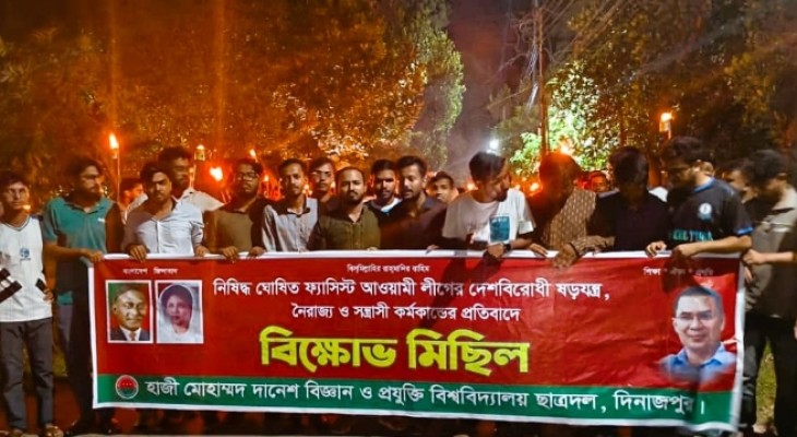 আওয়ামী লীগের বিরুদ্ধে হাবিপ্রবি ছাত্রদলের মশাল মিছিল ও বিক্ষোভ